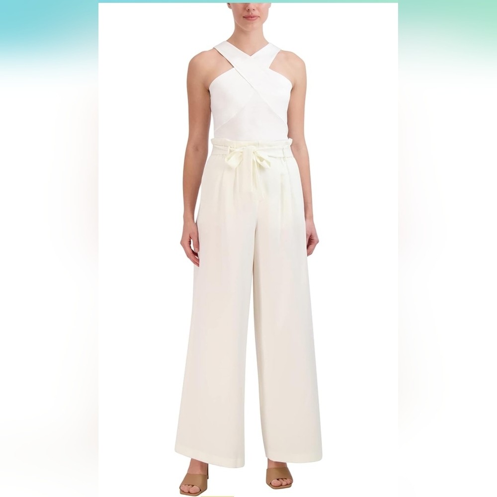 BCBG MazAzria White Wide Leg Dress Pants with White Fabric Belt Size Ext… - Picture 2 of 10